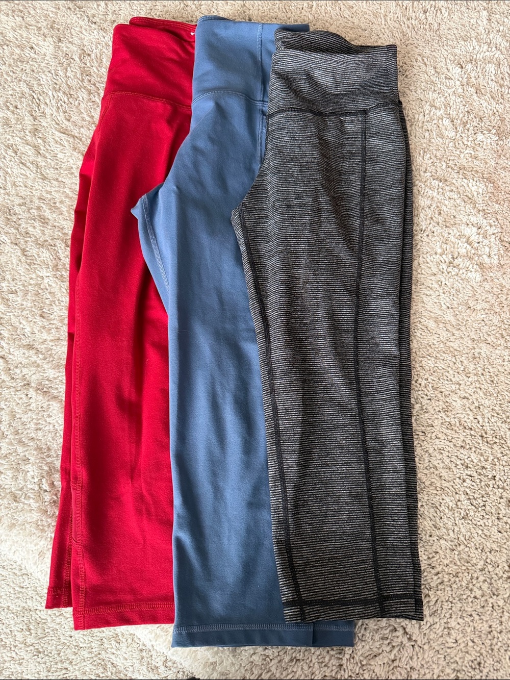 Old Navy Women's Capri Leggings Trio — Red, Blue, Gray Heather